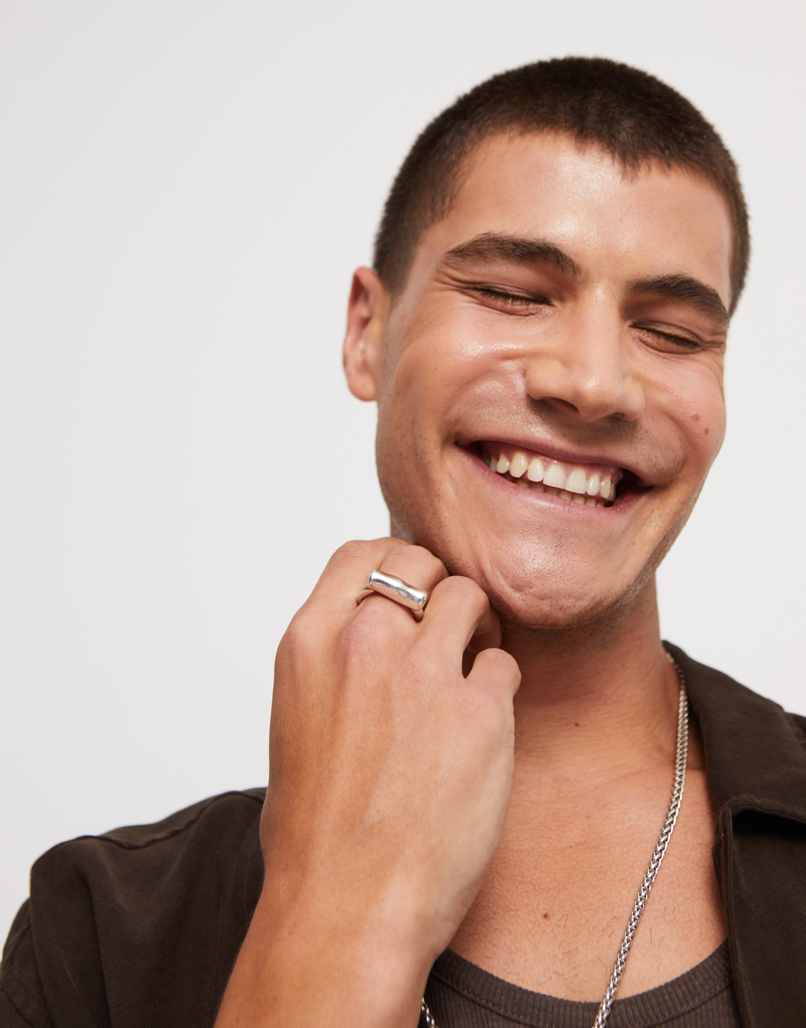 Ring with horizontal tube, Silver, large thumbnail